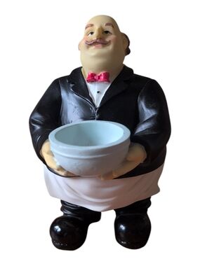 Vintage Waiter Figurine Condiment Holder Butler Serving Dish Salt Cellar Kitchen